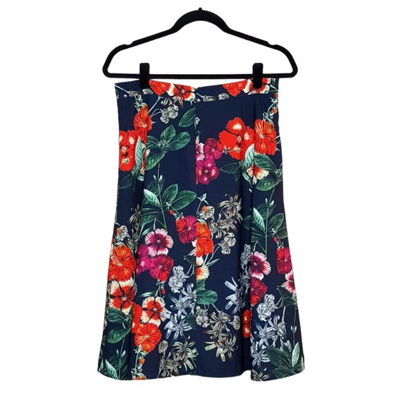 Portmans Size 12 Navy Blue Red Green Pleated Floral Office Picnic Skater Skirt - Picture 2 of 2